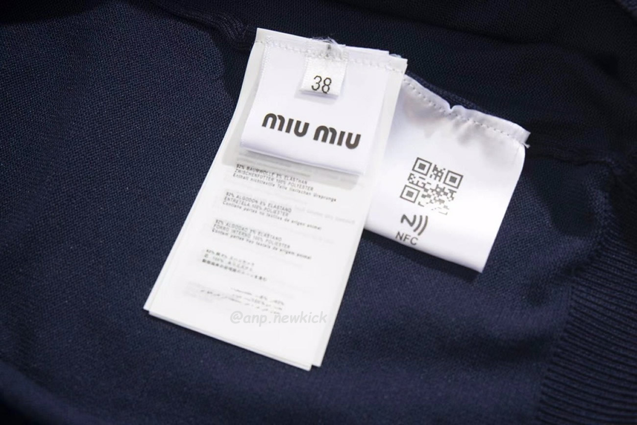 Miu Miu Logo Embroidery Polo Top In Navy (2) - newkick.org